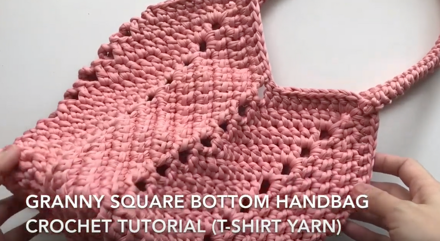 Granny Square Bottom Handbag Crochet Tutorial (T-Shirt Yarn)